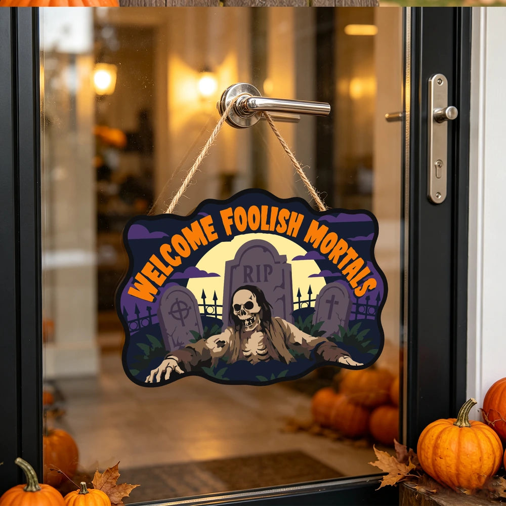 Paint by Numbers - Wooden Door Hanger | Welcome Foolish Mortals Zombie