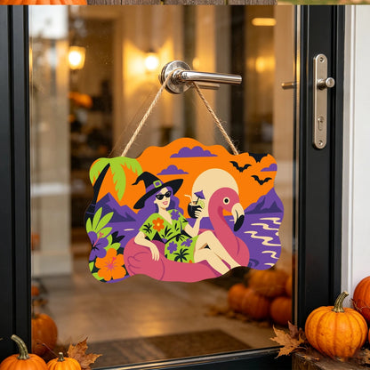 Paint by Numbers - Wooden Door Hanger | Witch on a Flamingo Float