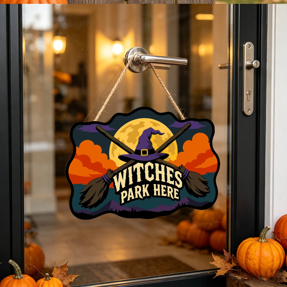 
Paint by Numbers - Wooden Door Hanger | Witches Park Here Crossed Brooms