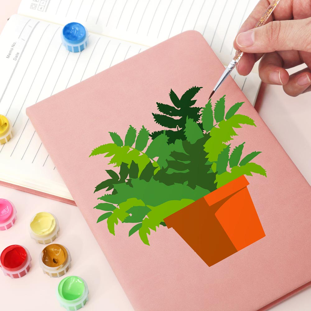Paint by Numbers Hardcover Journal Notebook - Green Potted Plant