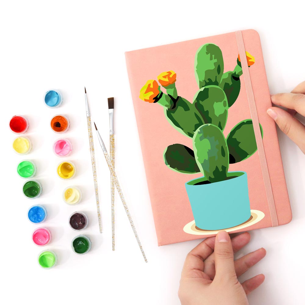 
Paint by Numbers Hardcover Journal Notebook - Flowering Cactus