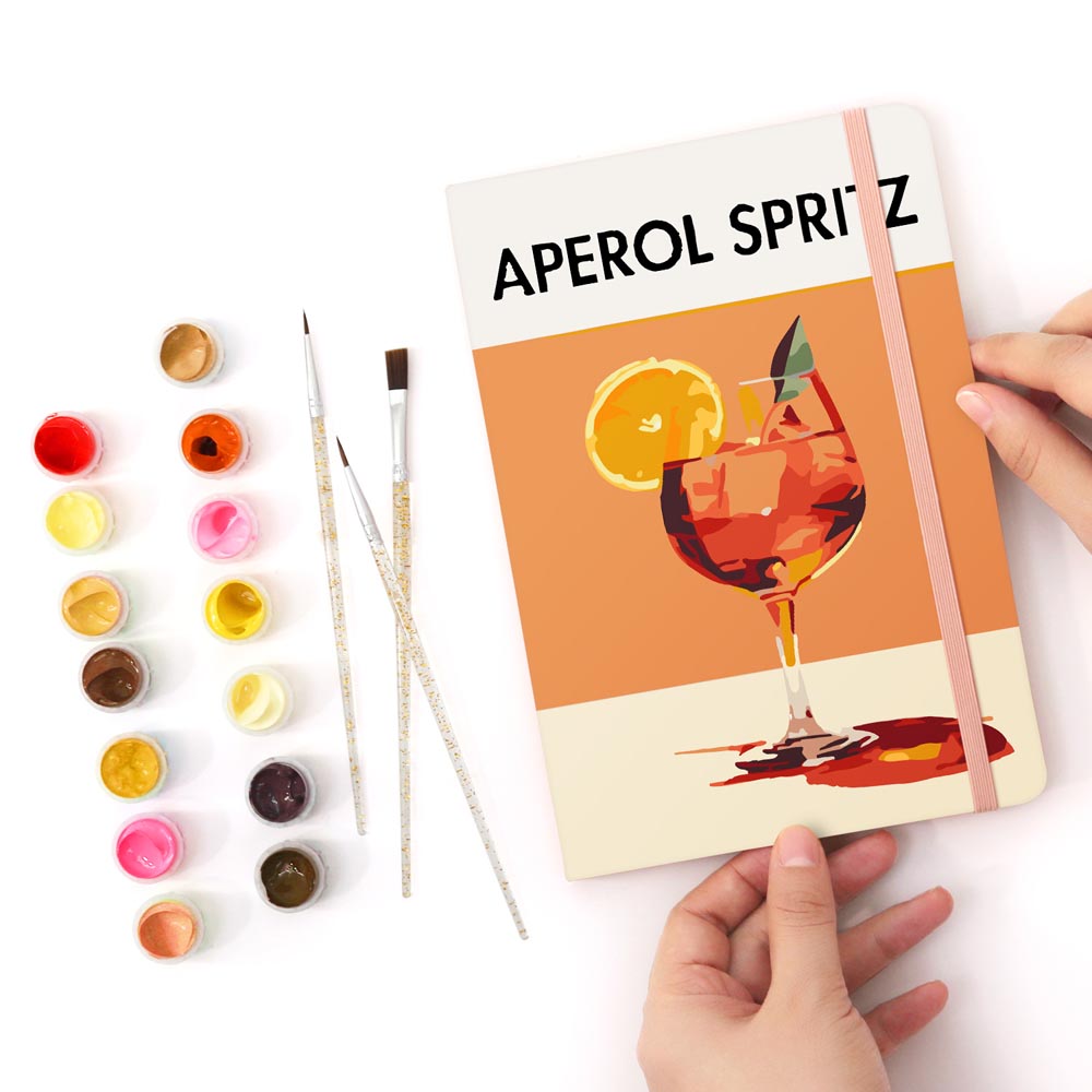 Paint by Numbers Hardcover Journal Notebook - Aperol Spritz Cocktail