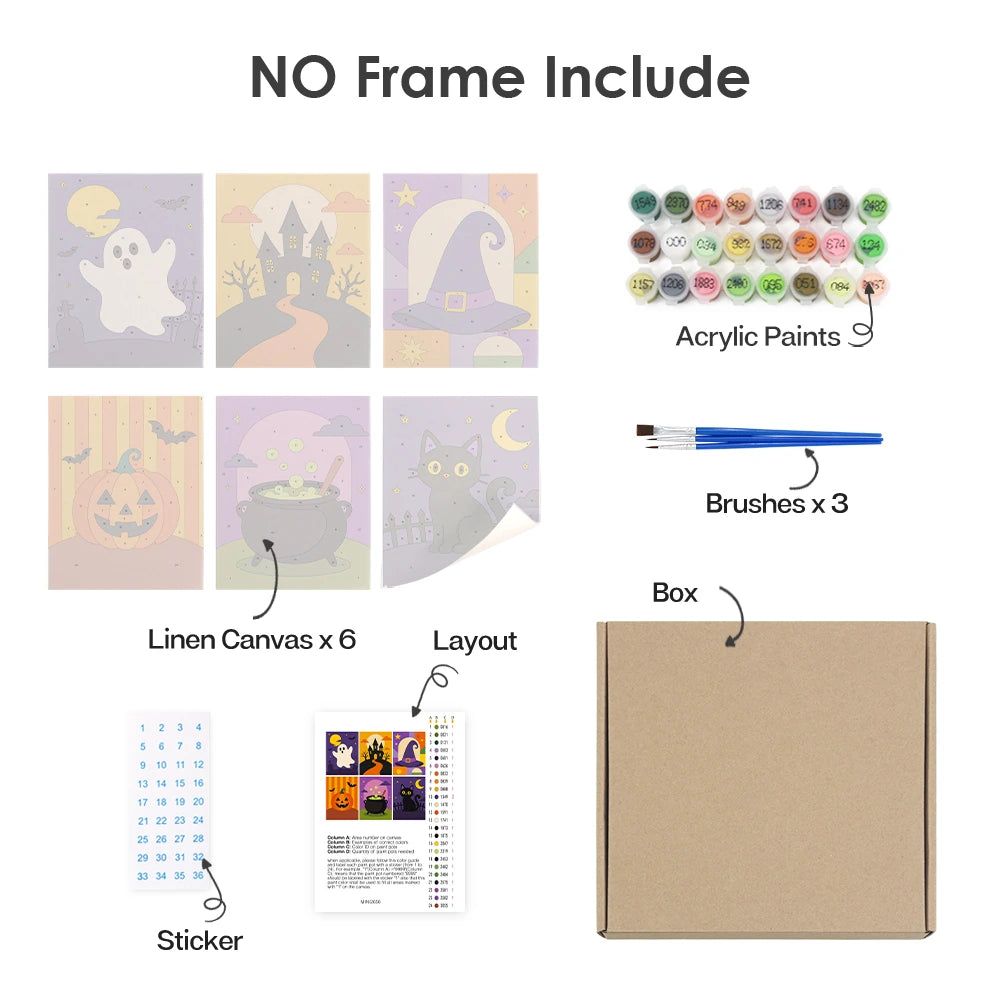 Paint by Numbers – 6 Mini Paintings | Classic Halloween Icons Set