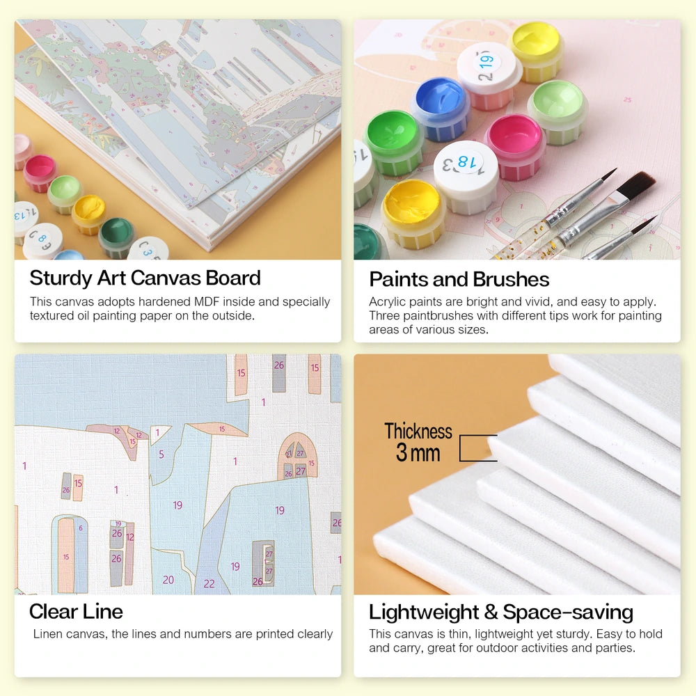 Paint by Numbers – 6 Mini Paintings | Greek Island Alleys (Square)