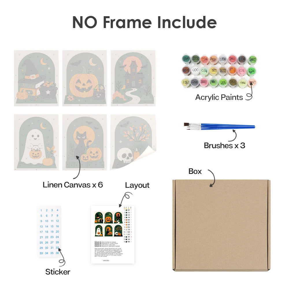 Paint by Numbers – 6 Mini Paintings | Green Arch Halloween Scenes Set