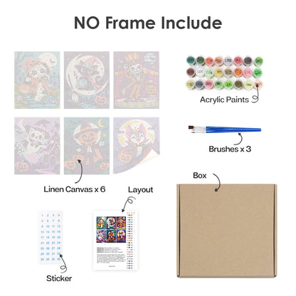 Paint by Numbers – 6 Mini Paintings | Halloween Circus Characters Set