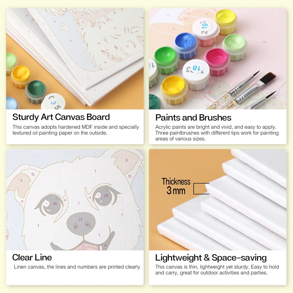 
Paint by Numbers – 6 Mini Paintings | Happy Puppy Portraits