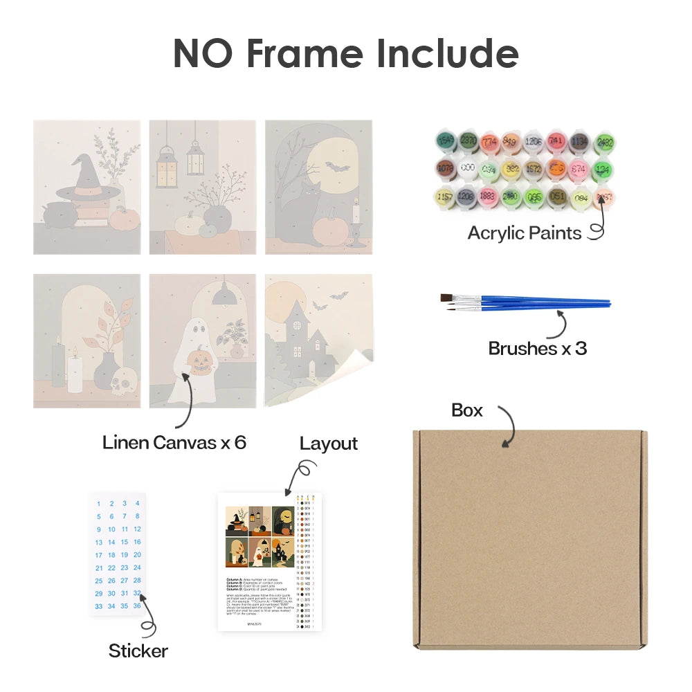 
Paint by Numbers – 6 Mini Paintings | Minimalist Halloween Interiors Set