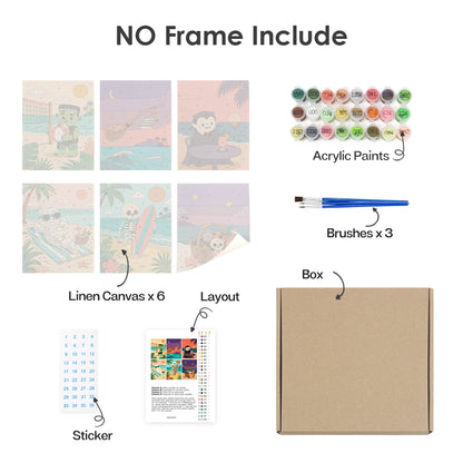 Paint by Numbers – 6 Mini Paintings | Monsters on Beach Vacation Set