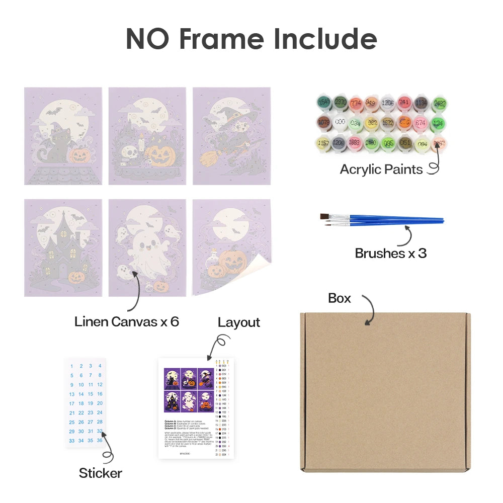 Paint by Numbers – 6 Mini Paintings | Purple Haunted Night Set