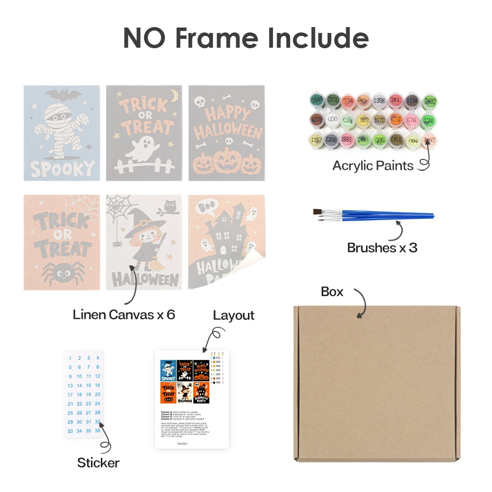 Paint by Numbers – 6 Mini Paintings | Trick or Treat Party Posters Set