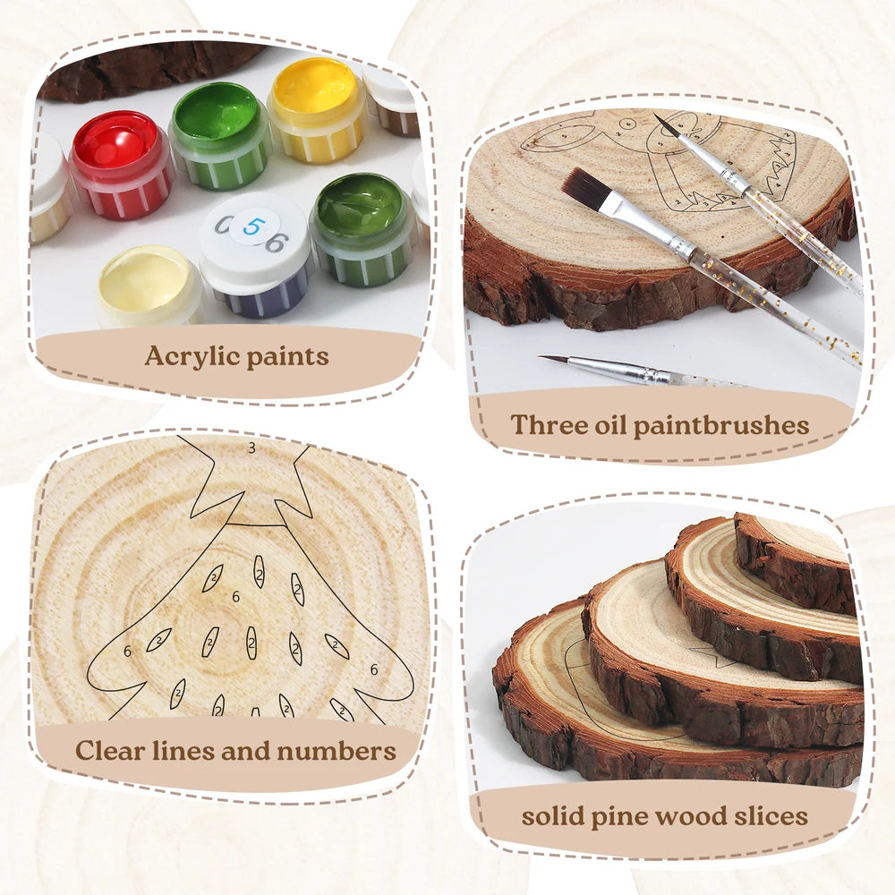 
Paint by Numbers - Wood Slice | Blue Tree in a Pot