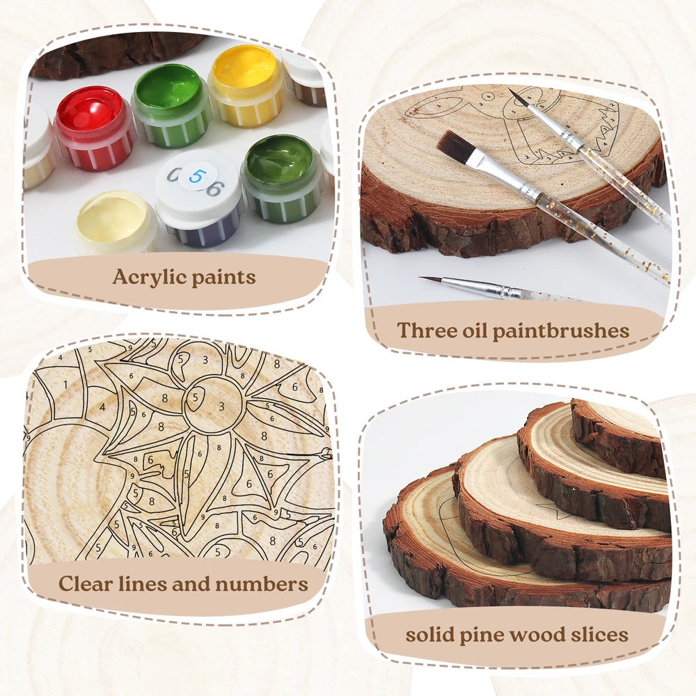 
Paint by Numbers - Wood Slice | Candy Cane and Holly