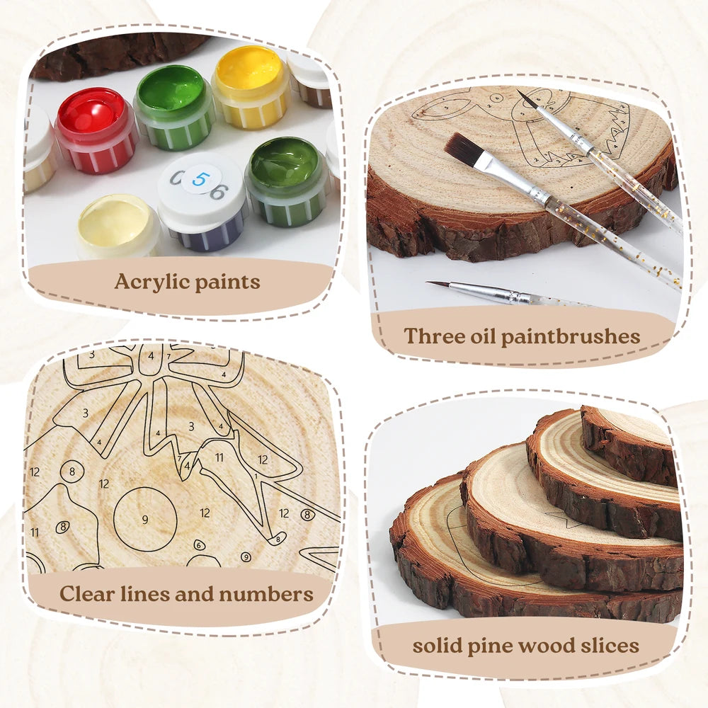 
Paint by Numbers - Wood Slice | Christmas Tree with Presents