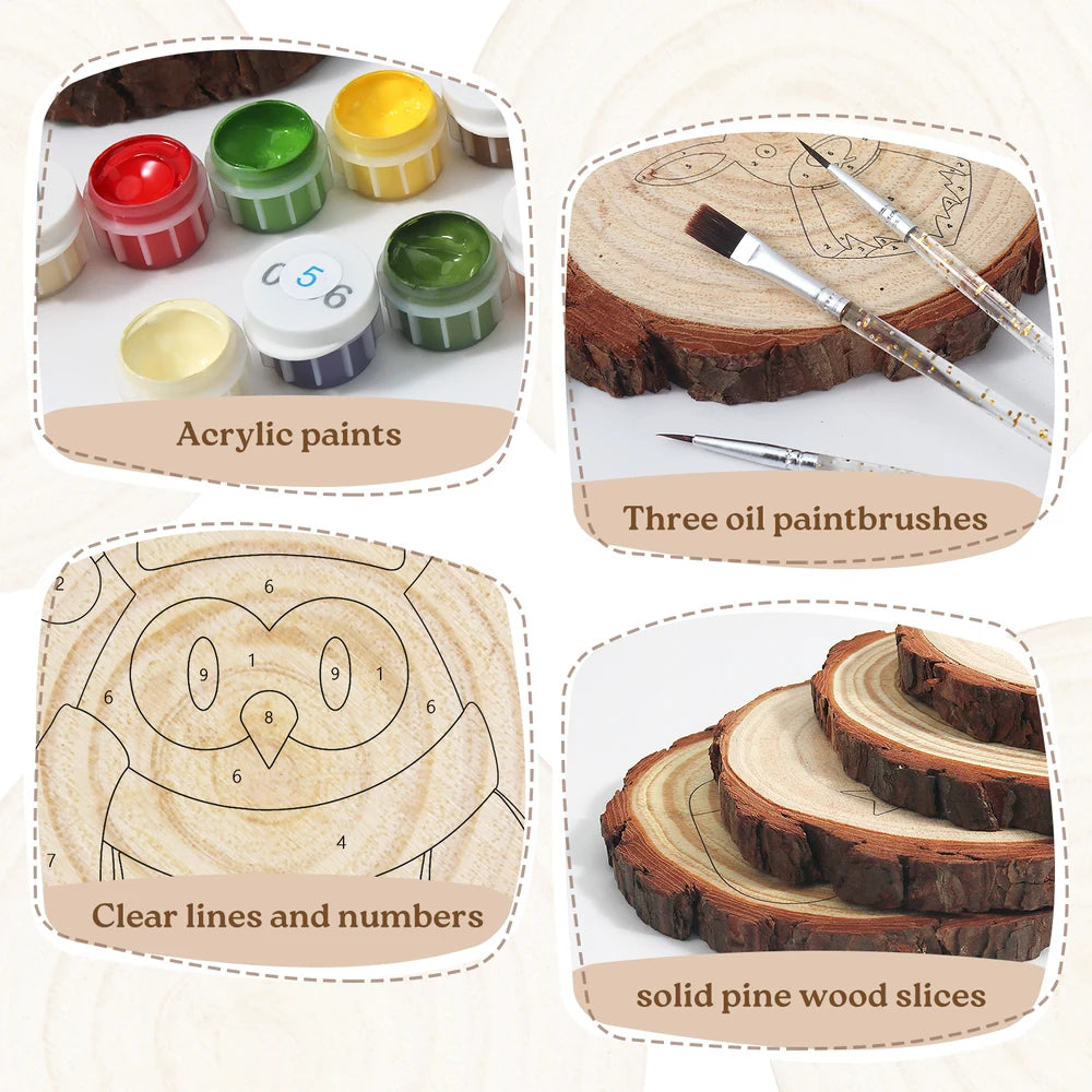 
Paint by Numbers - Wood Slice | Owl in a Winter Scarf