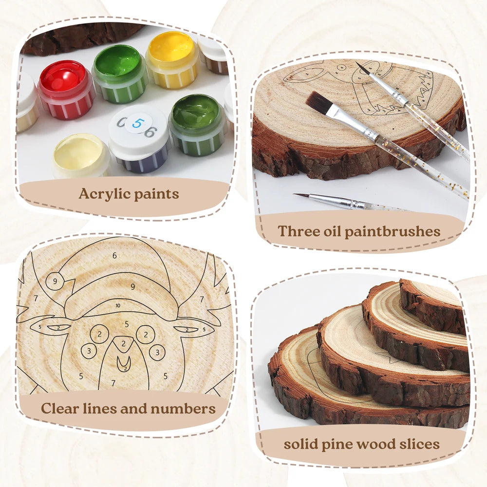 Paint by Numbers - Wood Slice | Reindeer in a Scarf