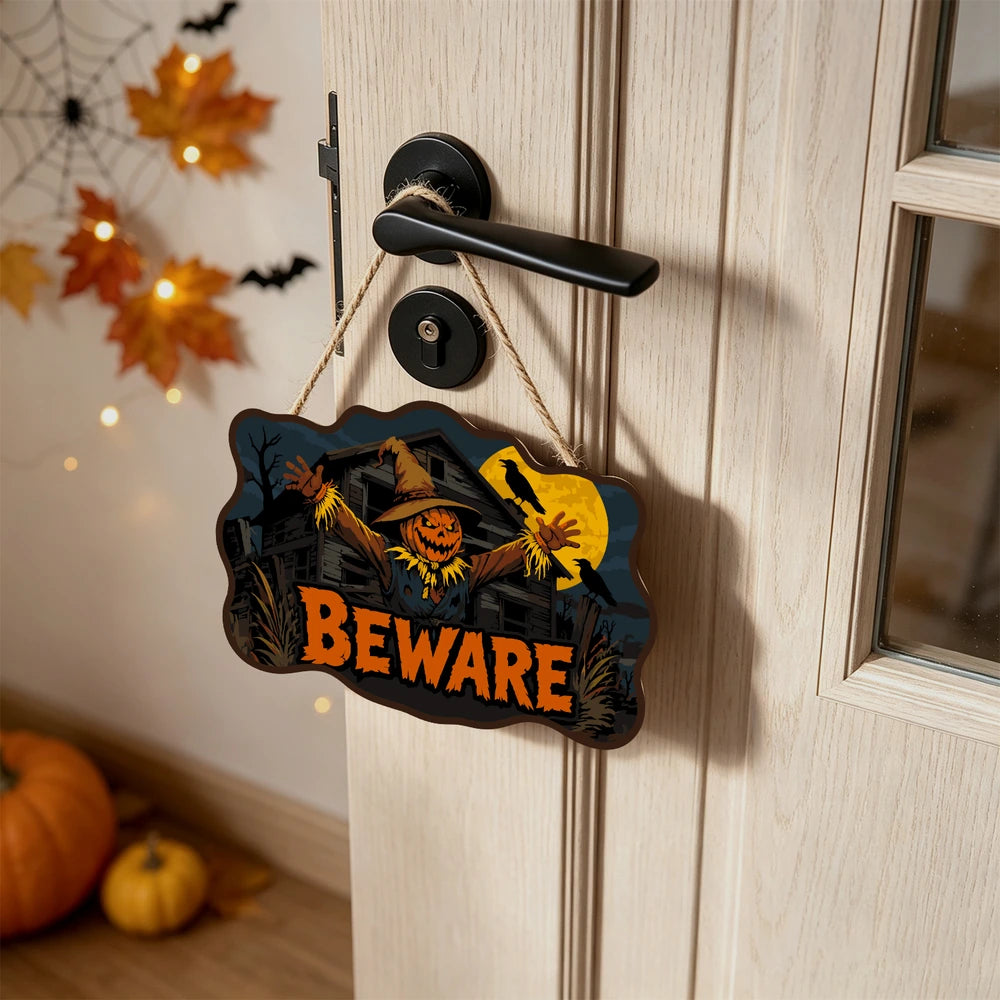 
Paint by Numbers - Wooden Door Hanger | Beware Scarecrow at the Barn