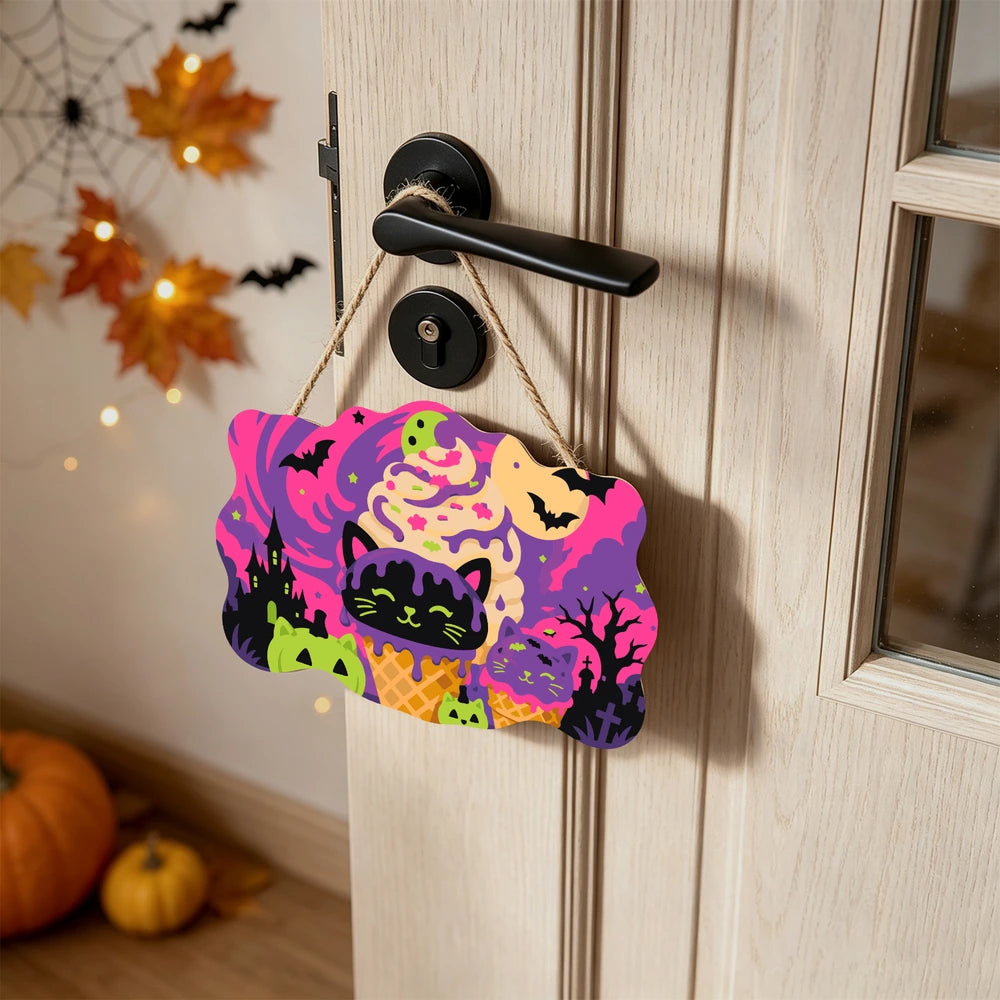 
Paint by Numbers - Wooden Door Hanger | Black Cat Ice Cream Swirl