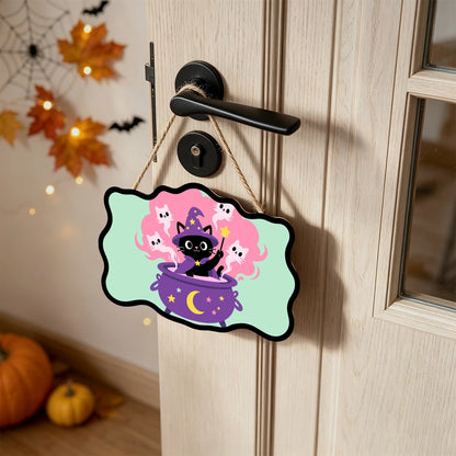Paint by Numbers - Wooden Door Hanger | Black Cat Magician in the Cauldron