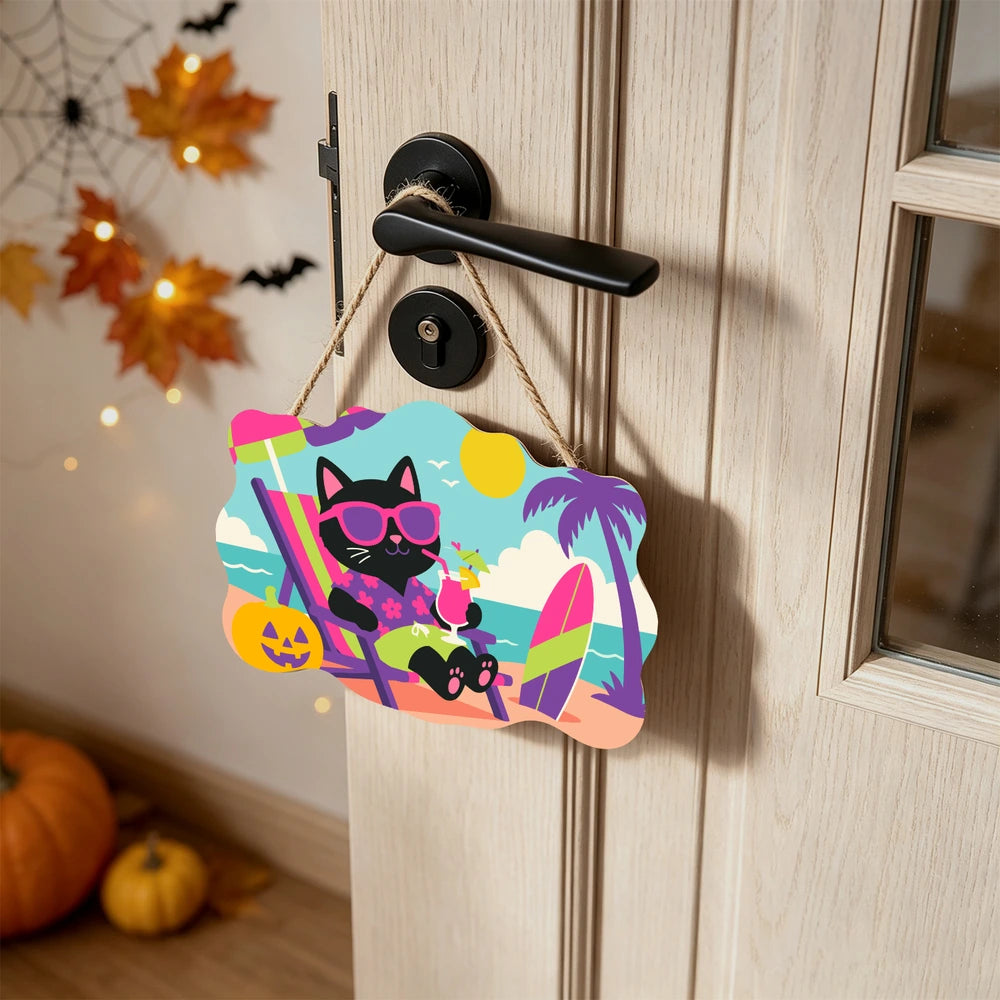 
Paint by Numbers - Wooden Door Hanger | Black Cat on Vacation