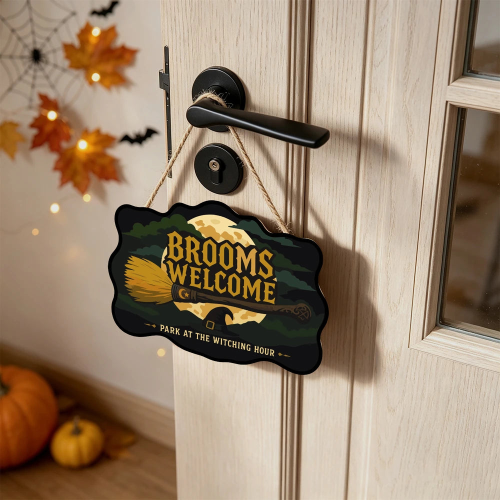 Paint by Numbers - Wooden Door Hanger | Brooms Welcome at the Witching Hour