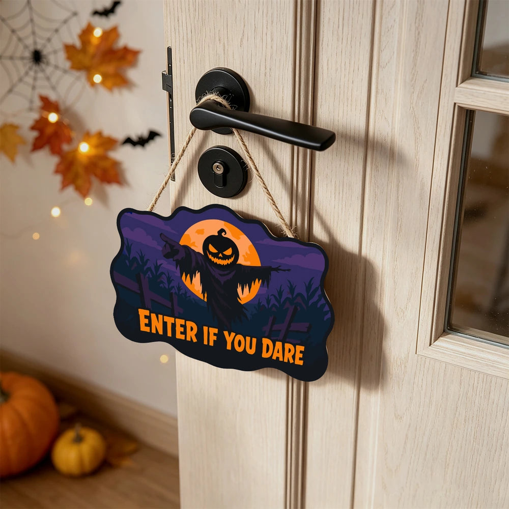 Paint by Numbers - Wooden Door Hanger | Enter If You Dare Pumpkin Scarecrow