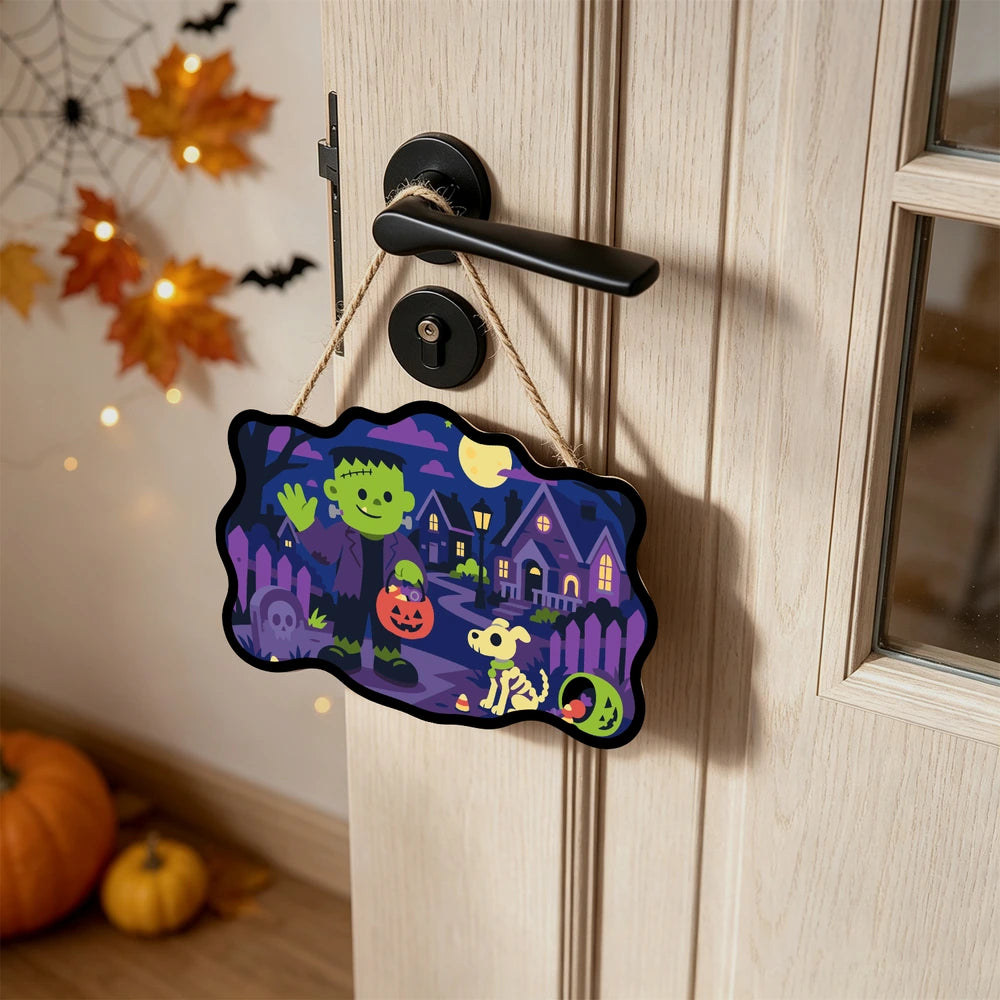 Paint by Numbers - Wooden Door Hanger | Frankenstein Trick-or-Treating