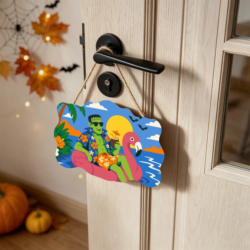 Paint by Numbers - Wooden Door Hanger | Frankenstein on a Flamingo Float