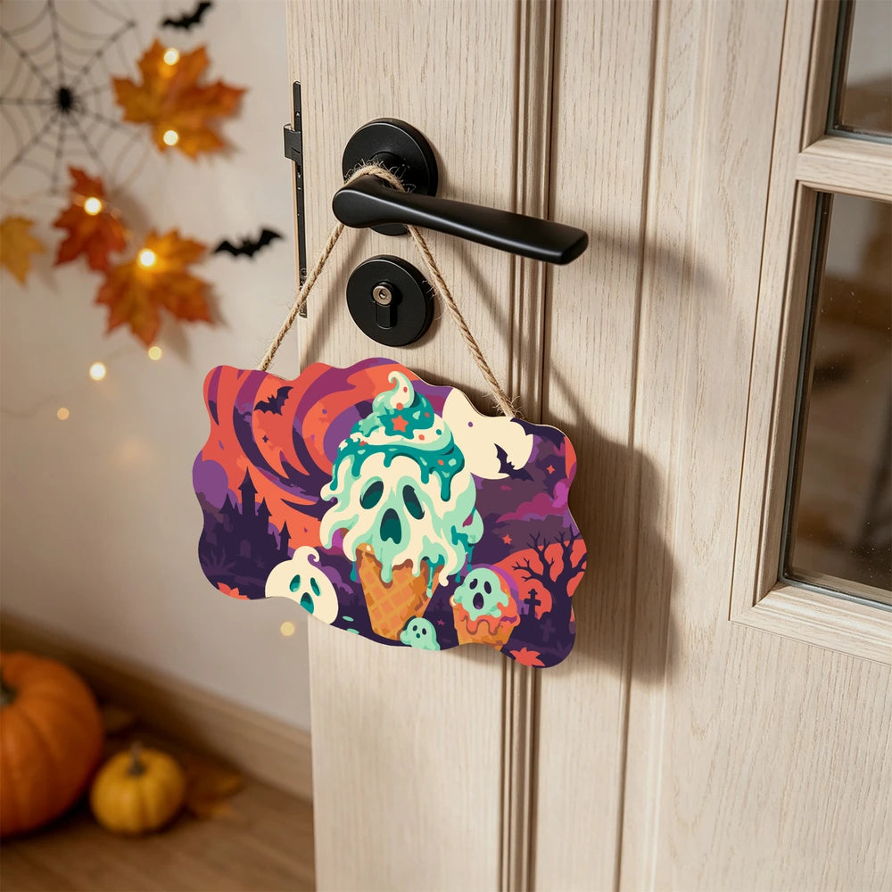 Paint by Numbers - Wooden Door Hanger | Ghost Ice Cream Cone
