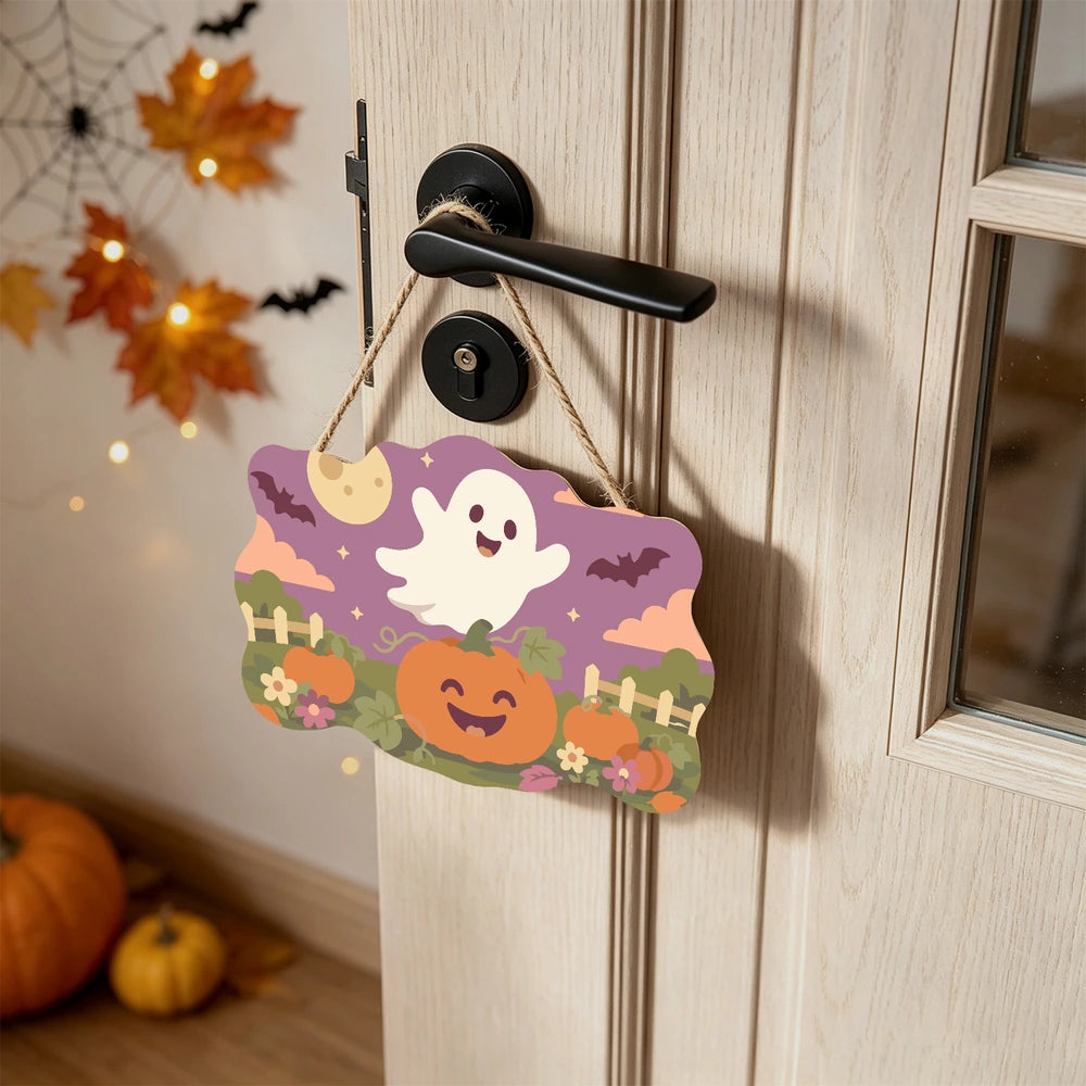 Paint by Numbers - Wooden Door Hanger | Ghost Over the Pumpkin Patch