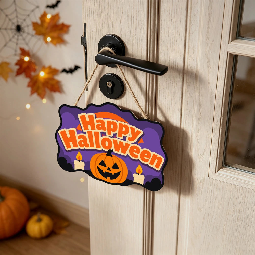 Paint by Numbers - Wooden Door Hanger | Happy Halloween Candlelit Pumpkin