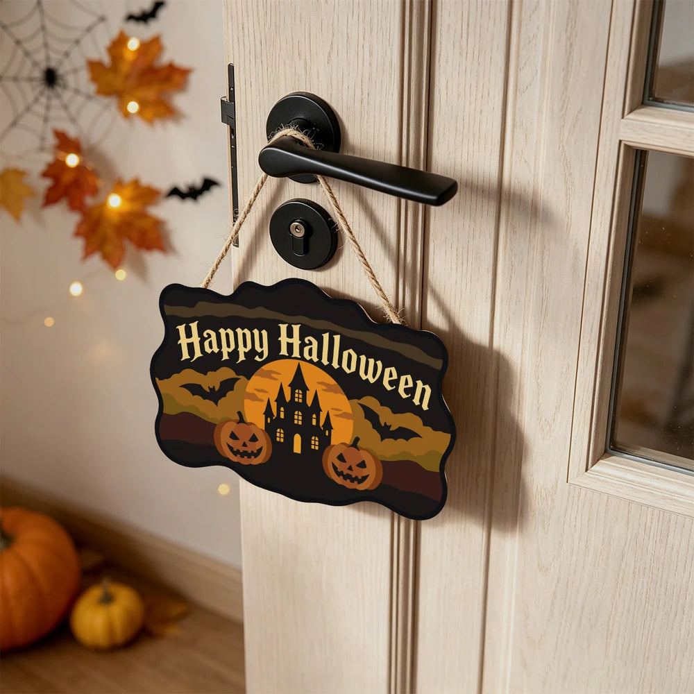 Paint by Numbers - Wooden Door Hanger | Happy Halloween Castle and Pumpkins