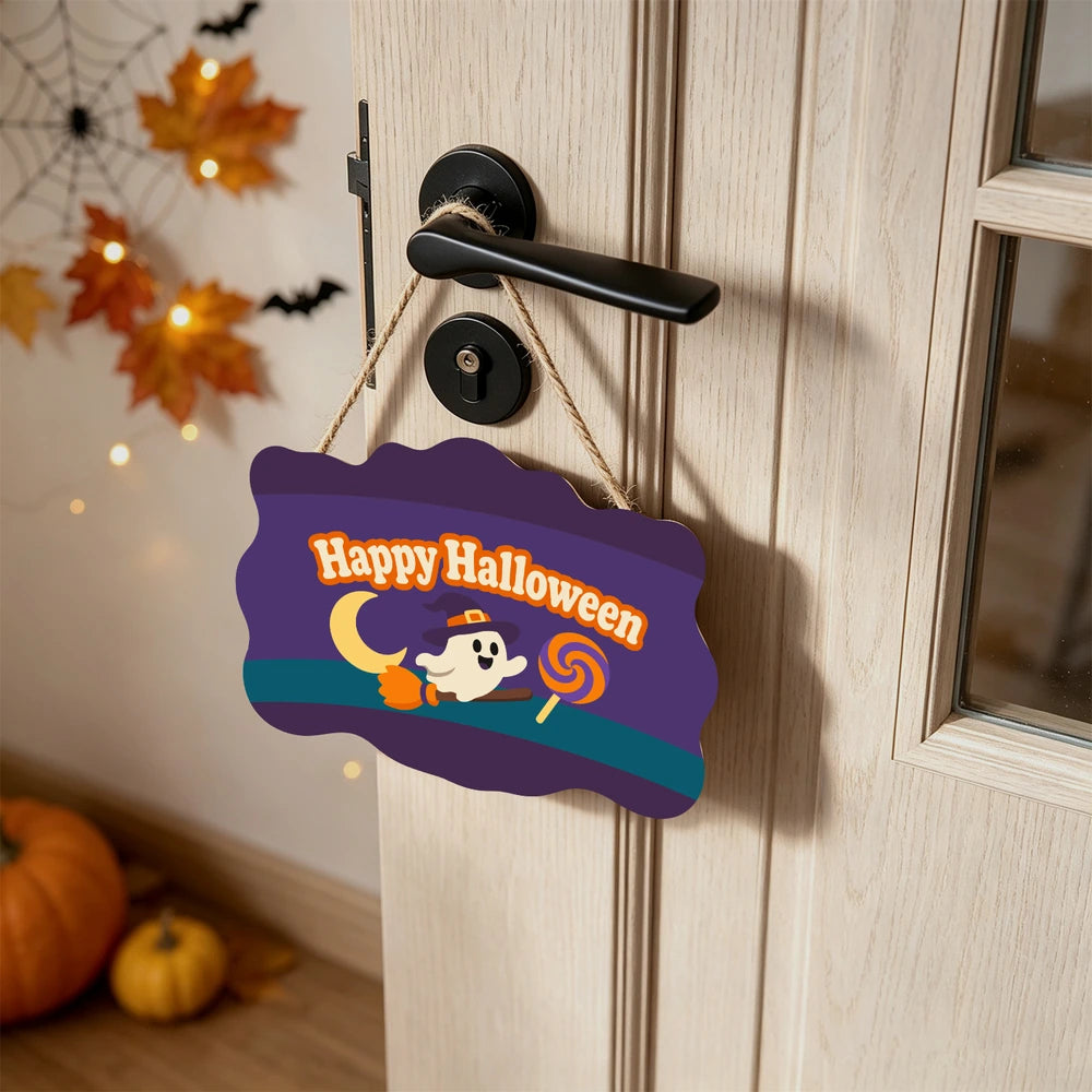 Paint by Numbers - Wooden Door Hanger | Happy Halloween Ghost with a Lollipop