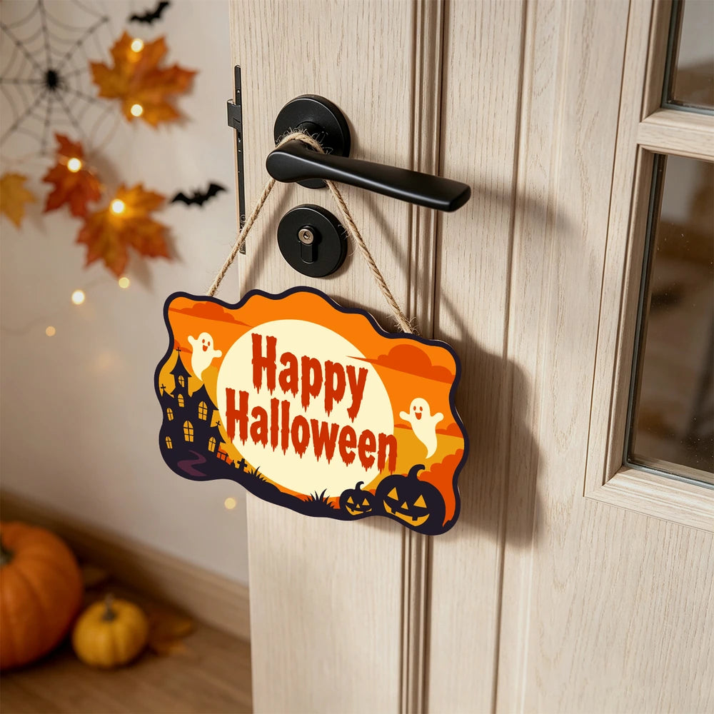 Paint by Numbers - Wooden Door Hanger | Happy Halloween Ghosts in the Moon
