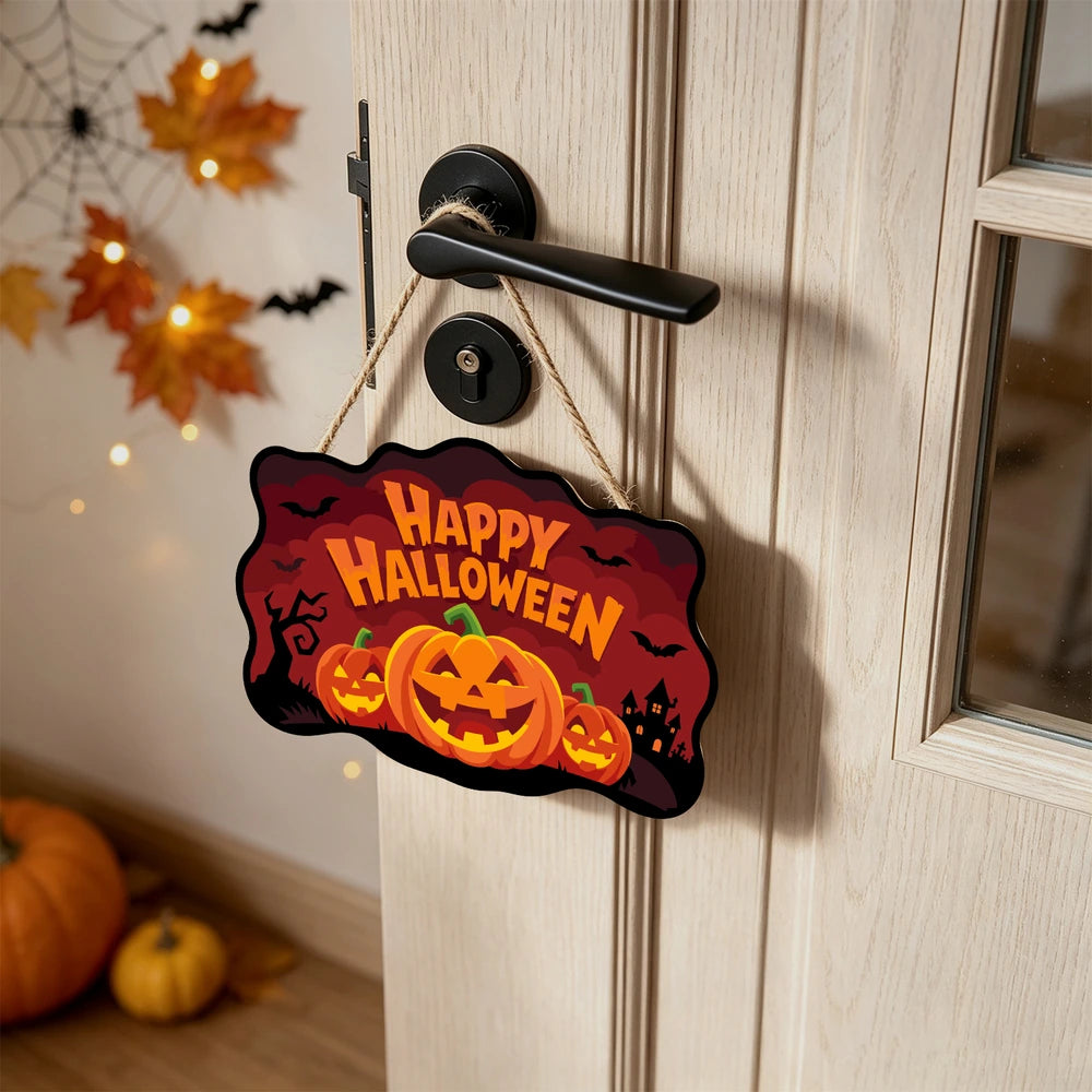Paint by Numbers - Wooden Door Hanger | Happy Halloween Pumpkin Trio at Night