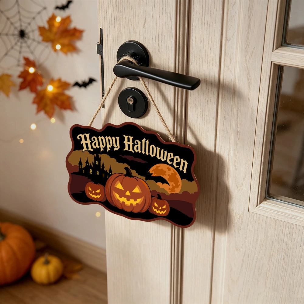 Paint by Numbers - Wooden Door Hanger | Happy Halloween Pumpkins and Castle