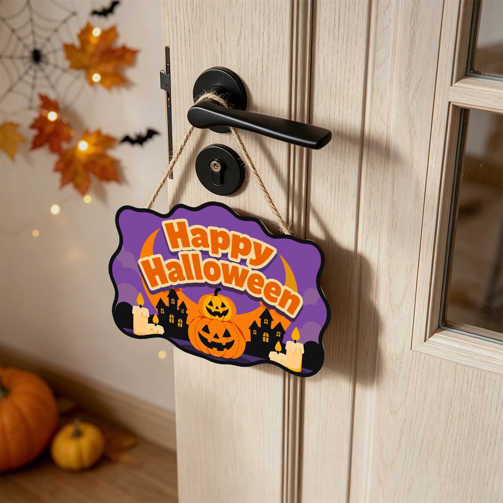 Paint by Numbers - Wooden Door Hanger | Happy Halloween Pumpkins and Haunted Houses