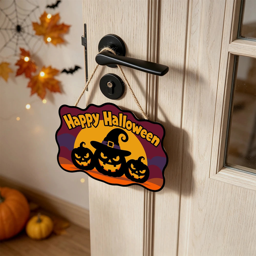 
Paint by Numbers - Wooden Door Hanger | Happy Halloween Pumpkins in a Witch Hat