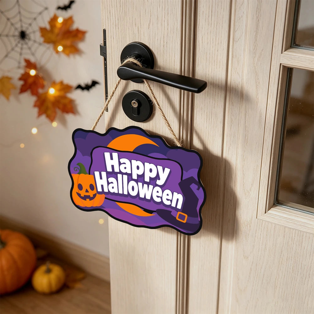 Paint by Numbers - Wooden Door Hanger | Happy Halloween Purple Pumpkin