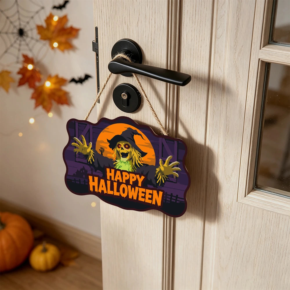 Paint by Numbers - Wooden Door Hanger | Happy Halloween Scarecrow at Night
