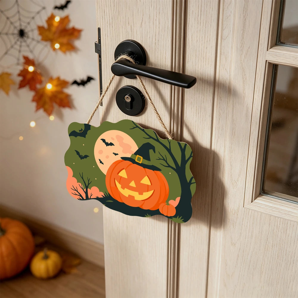 
Paint by Numbers - Wooden Door Hanger | Jack-o'-Lantern in a Witch Hat