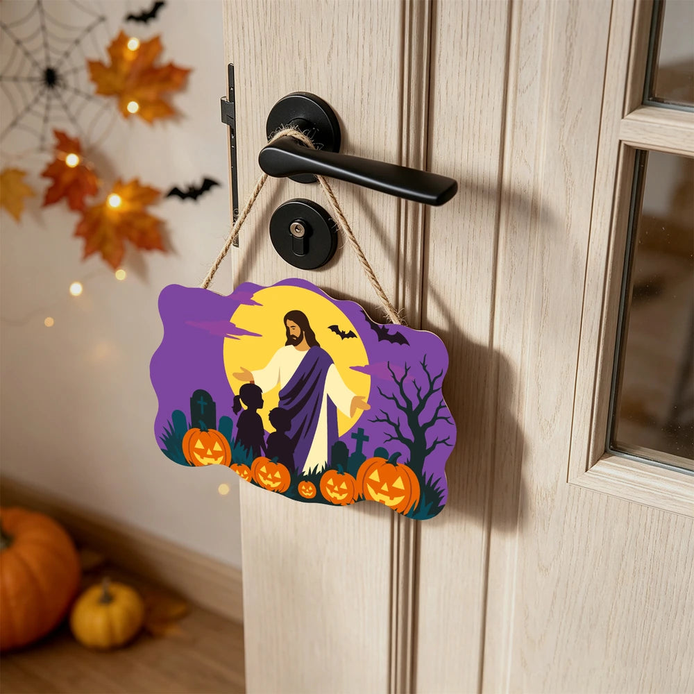 Paint by Numbers - Wooden Door Hanger | Jesus Blessing the Children at Halloween