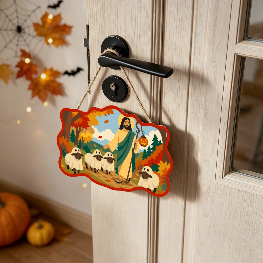 
Paint by Numbers - Wooden Door Hanger | Jesus the Shepherd with a Lantern