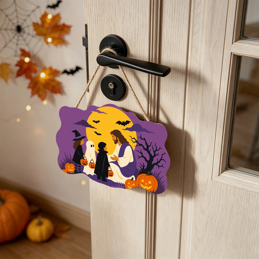Paint by Numbers - Wooden Door Hanger | Jesus with Trick-or-Treaters