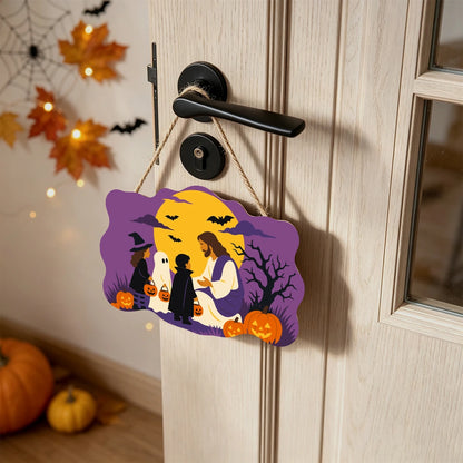 Paint by Numbers - Wooden Door Hanger | Jesus with Trick-or-Treaters