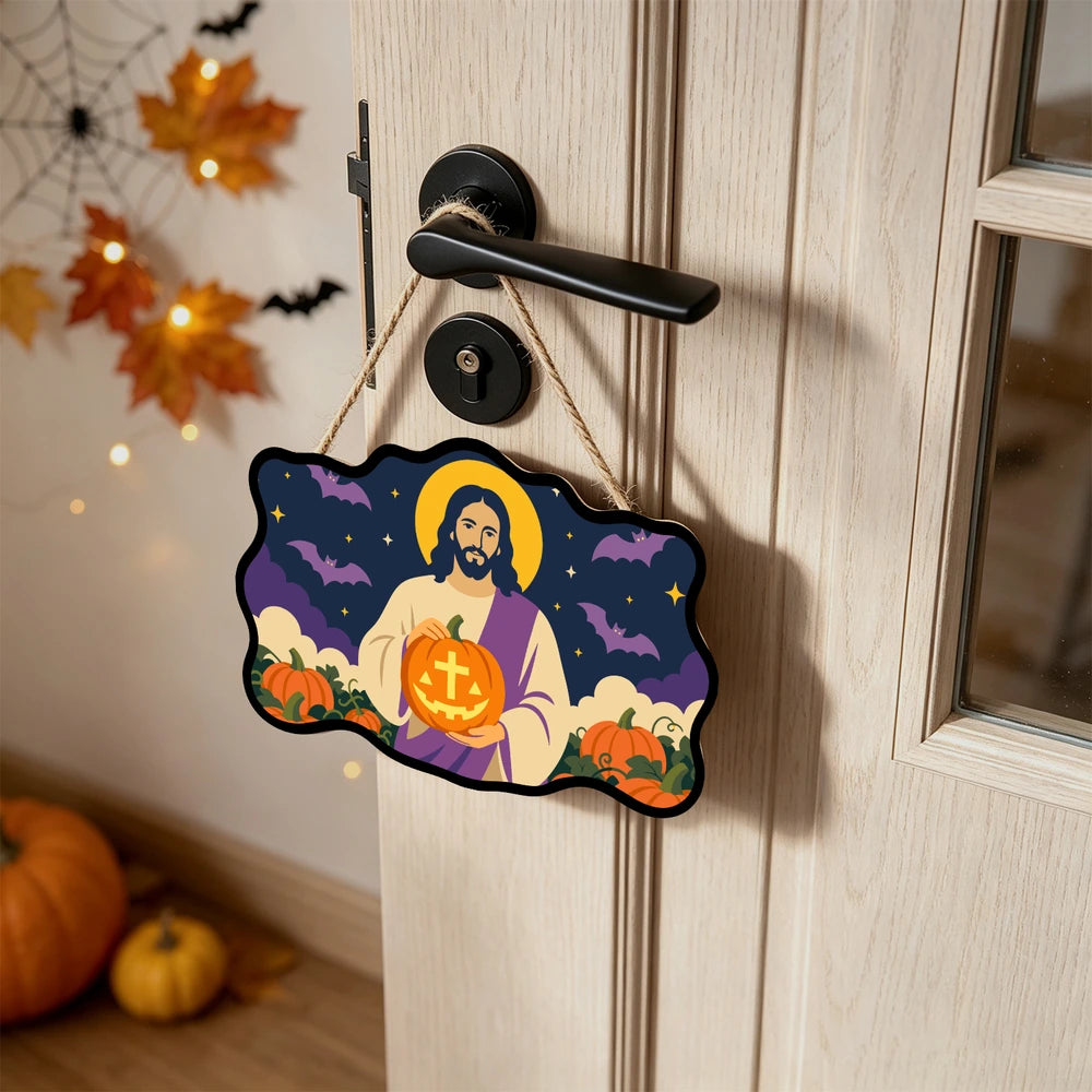 Paint by Numbers - Wooden Door Hanger | Jesus with a Cross Pumpkin