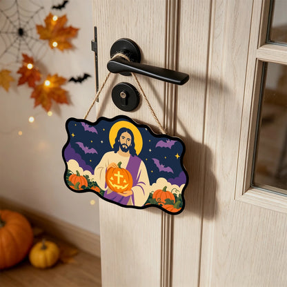Paint by Numbers - Wooden Door Hanger | Jesus with a Cross Pumpkin