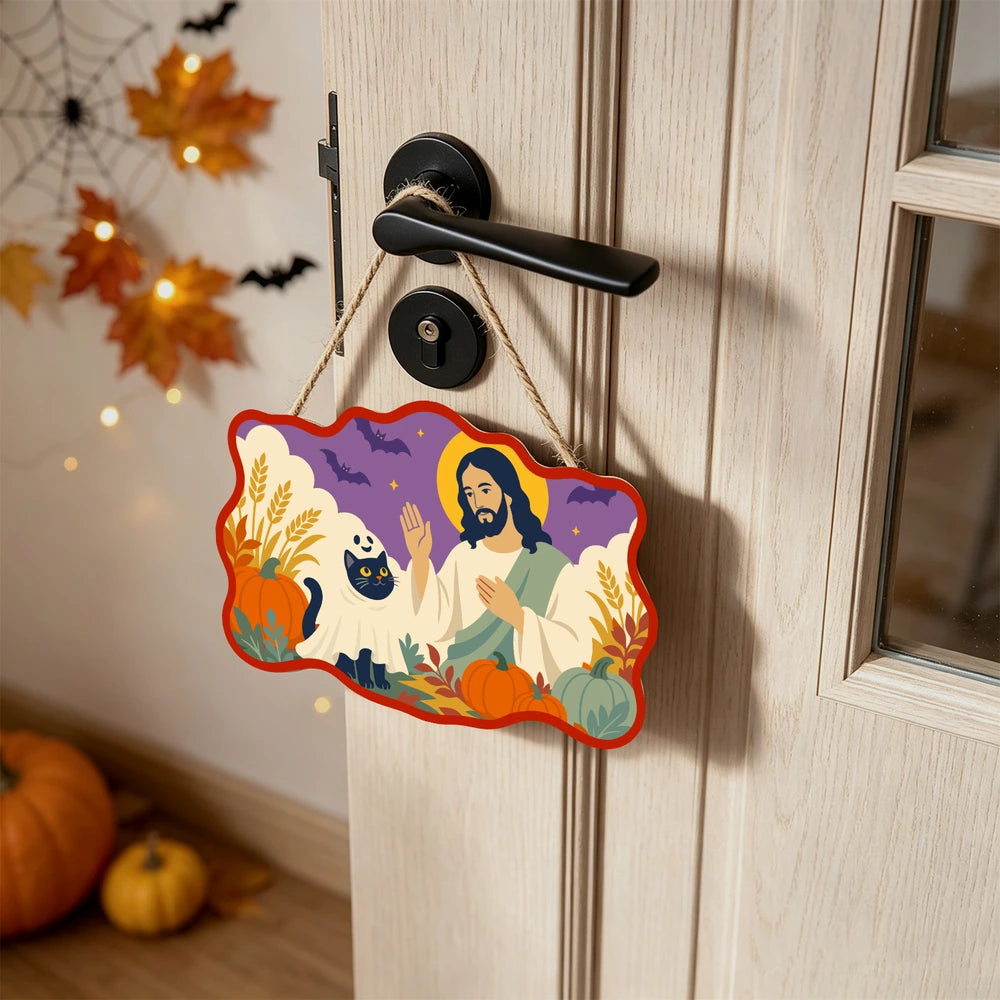 
Paint by Numbers - Wooden Door Hanger | Jesus with a Ghost Cat
