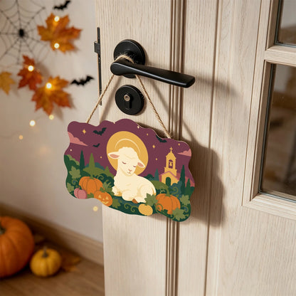 Paint by Numbers - Wooden Door Hanger | Lamb Resting in the Pumpkin Patch
