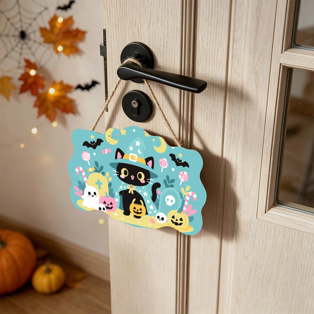 
Paint by Numbers - Wooden Door Hanger | Little Black Cat with a Candy Bucket